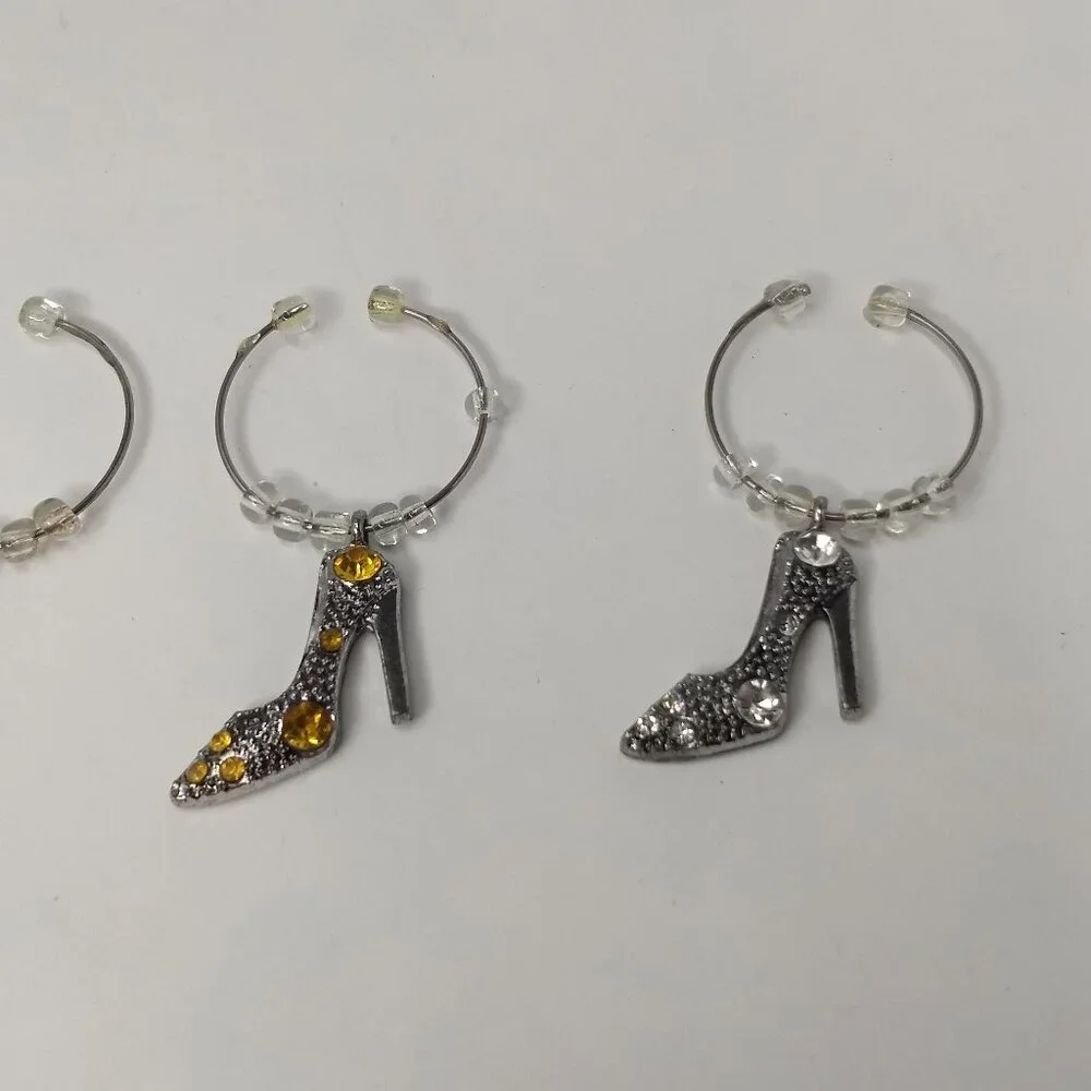 High Heel Bead Wine Glass Charms Set 4 Multicolor Silver Tone Dazzling Divas